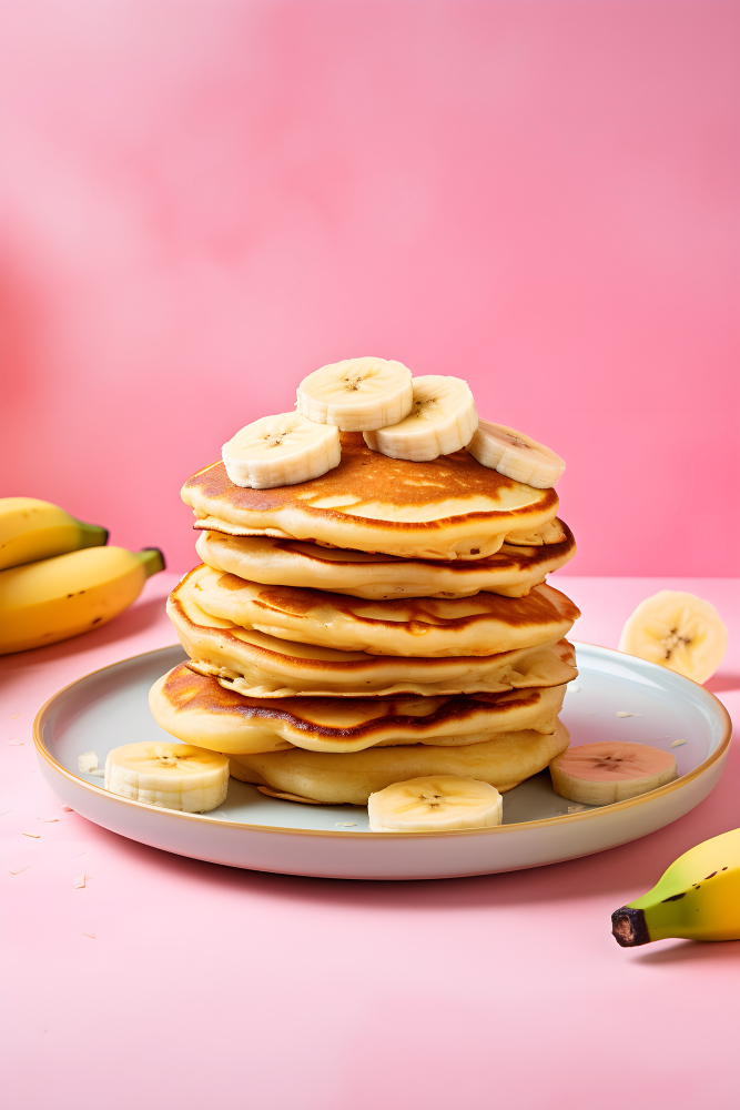 Banana Pancake in a plate with banana toppings 